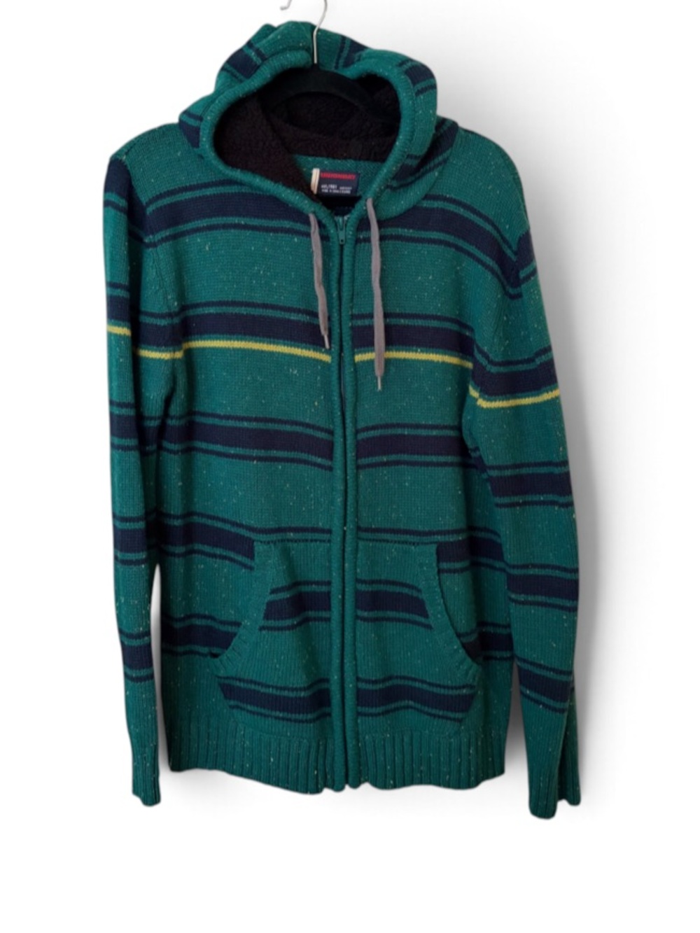 UNION BAY FULL ZIP HOODED SWEATER Size XL Women’s Striped Green Blue Yellow